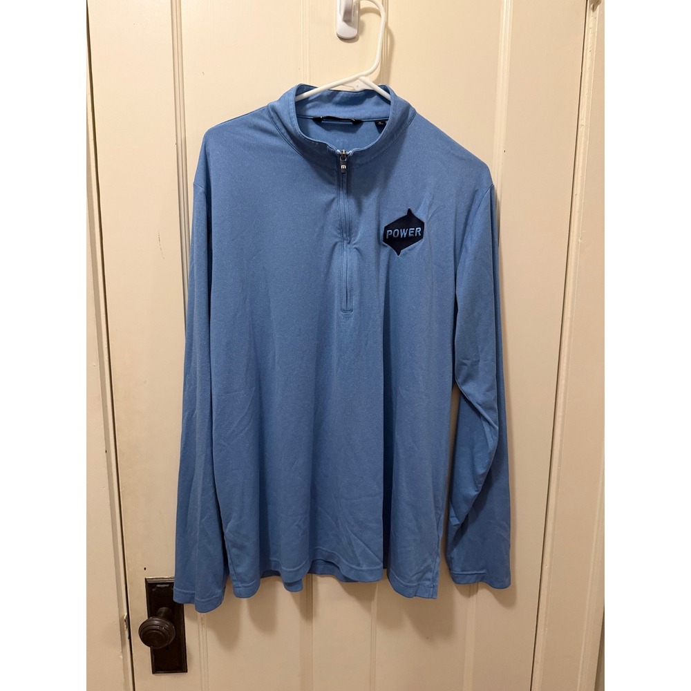 TravisMathew Mens XL Blue Quarter Zip Pullover Long Sleeve Power Patch Golf Top